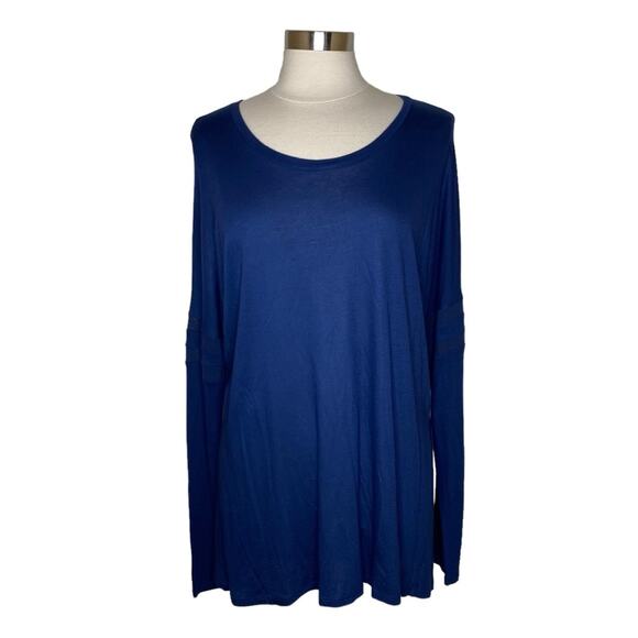 Vince Navy Mesh Insert Drop Shoulder Long Sleeve Tee Women’s Size Large - Picture 9 of 9